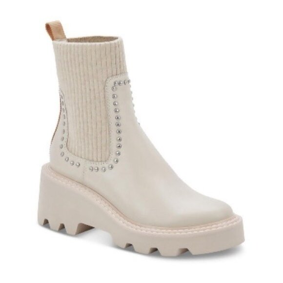 NEW Dolce Vita Hoven Stud H2O Waterproof Chelsea Boots, Ivory Leather Size 9.5 - Picture 3 of 13